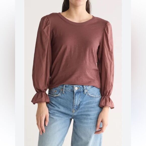 Nation Puff sleeve blouse size small brown - Picture 2 of 6